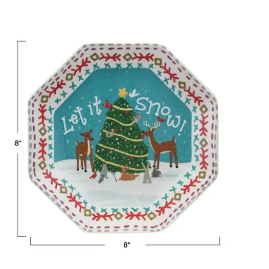 Hello Honey&reg; 8" Let It Snow Ceramic Octagon Plate {4}