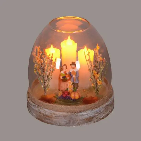 5" Glass Pilgrim Figurine Flickering Candle Thanksgiving Jar {4}