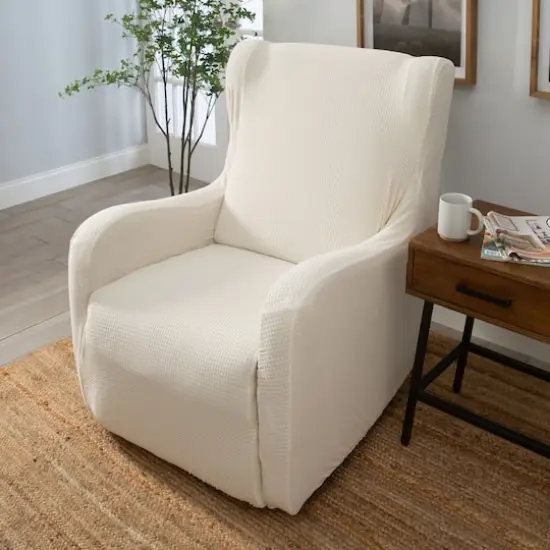 Home Details Waffle Design Chair Recliner Stretch Fit Slipcover Ivory {5}