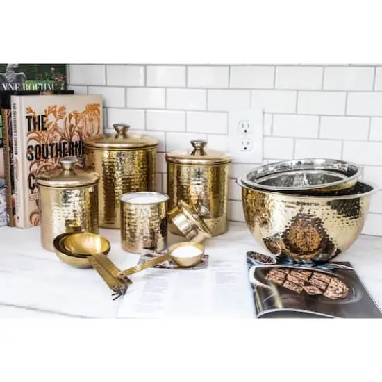 Hello Honey&reg; Hammered Metallic Stainless Steel Bowls Set Gold {7}