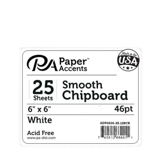 PA Paper&trade; Accents White 6" x 6" 46pt. Chipboard, 25 Sheets {1}