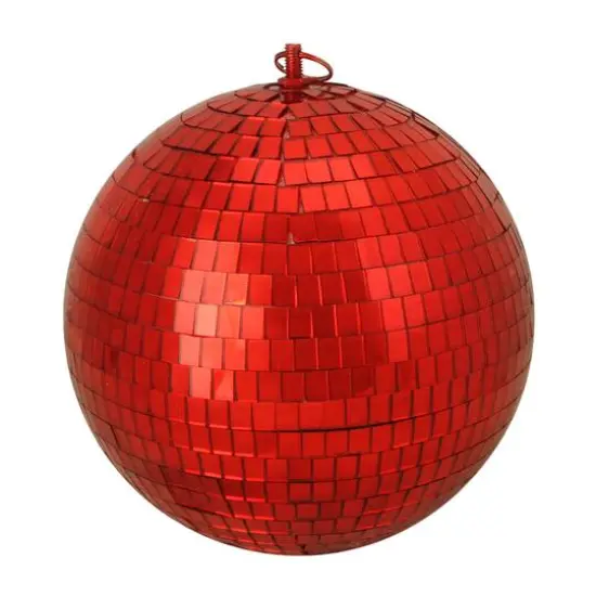 8" Shiny Red Hot Mirrored Disco Glass Christmas Ball Ornament {1}