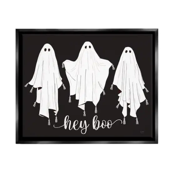 Stupell Industries Hey Boo Three Ghosts Framed Floater Canvas Wall Art Black {1}