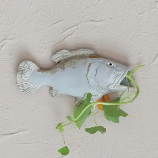 Hello Honey&reg; 11.75" White & Tan Reactive Glaze Stoneware Fish Shaped Wall Vase {5}