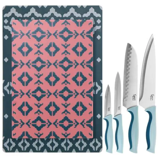 Spice by Tia Mowry Savory Saffron Blue & Pink 10 Piece Knife and Cutting Board Cutlery Set {3}
