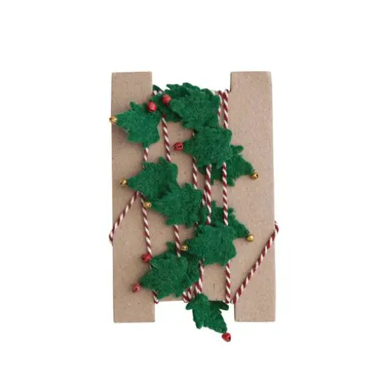 Hello Honey&reg; 6ft. Handmade Wool Felt Green Leaves with Red & Gold Jingle Bells Garland {3}