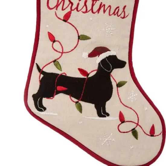 Glitzhome&reg; 21" Dachshund Fabric Christmas Stocking {7}