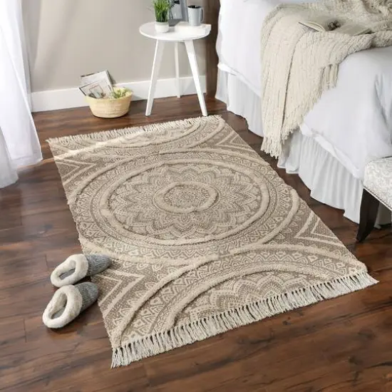 DII&reg; Printed Natural Hand-Loomed Shag Rug, 4ft. x 6ft. Stone {6}