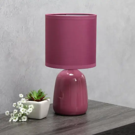 Simple Designs 10" Thimble Base Ceramic Table Lamp Mauve {5}