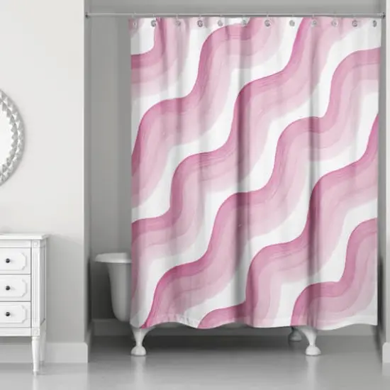 74" Wave Print Shower Curtain Pink and White {3}