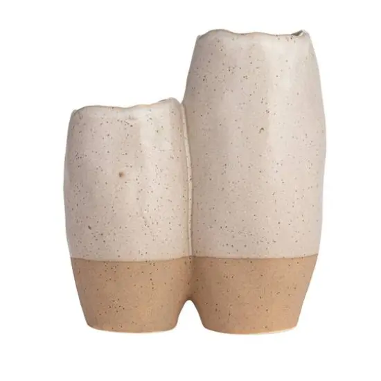 Hello Honey&reg; 6.25" White & Beige 2-Tone Stoneware Vase with Reactive Glaze {10}