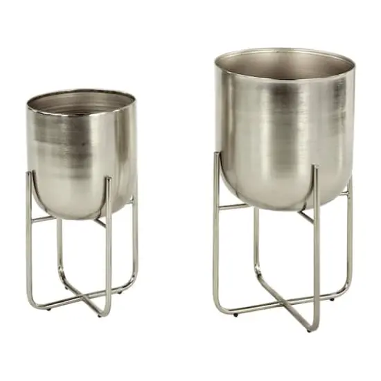 Metal Contemporary Stand Planter Set Silver {1}