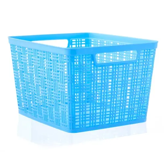 Blue Plastic Wicker Storage Basket by Simply Tidy&reg; {3}