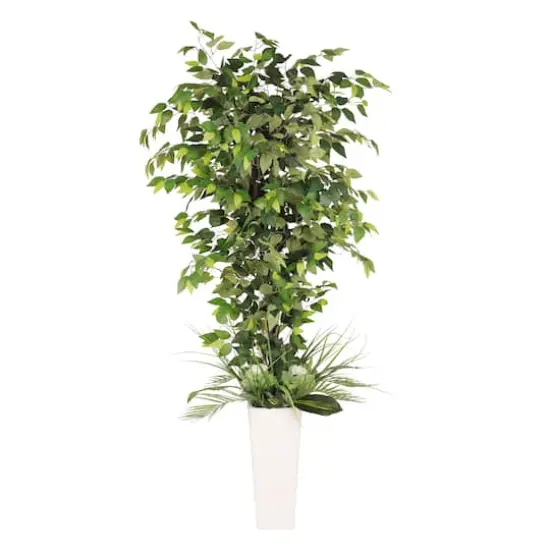 6ft. Artificial Ficus Microcarpa Tree in White Decorative Pot {1}