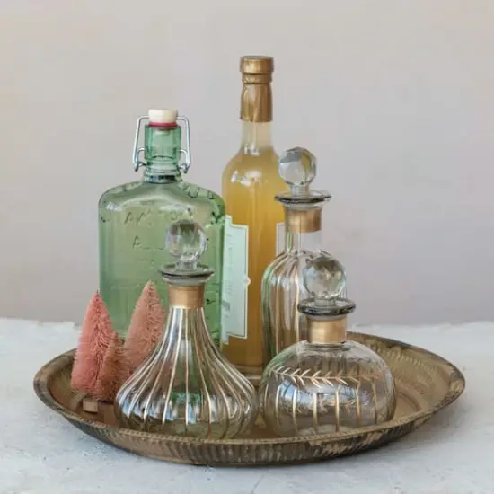 Hello Honey&reg; 12oz. Clear & Gold Stripes Hand Painted Blown Glass Fluted Mini Decanter {3}