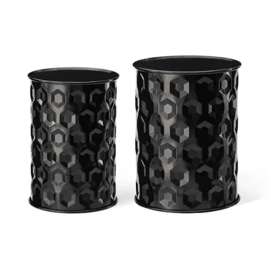 Glitzhome&reg; Multifunctional Embossed Honeycomb Texture Metal Garden Stool Set Black {1}