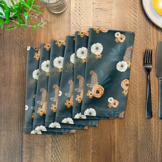 Tropical Jag Cotton Twill Napkin Teal {4}