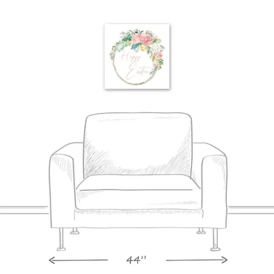 Happy Easter Floral Wreath 16" x 16" Canvas Wall Art {6}