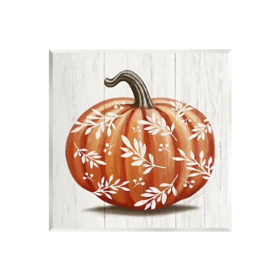 Stupell Industries Orange Fall Botanical Pumpkin Wall Plaque Art {1}