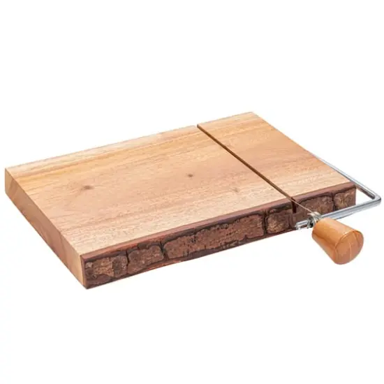 Hello Honey&reg; 10.5" Natural Wood & Metal Cheese Slicer with Bark Edge {1}