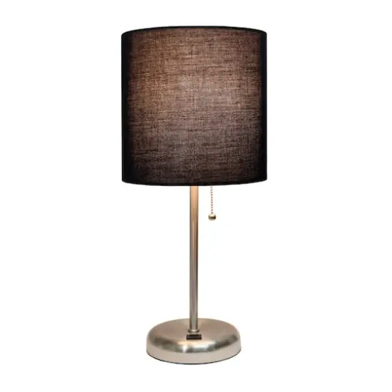 Creekwood Home 19.5" Oslo USB Port Table Lamp Brushed Steel/Black Shade {5}