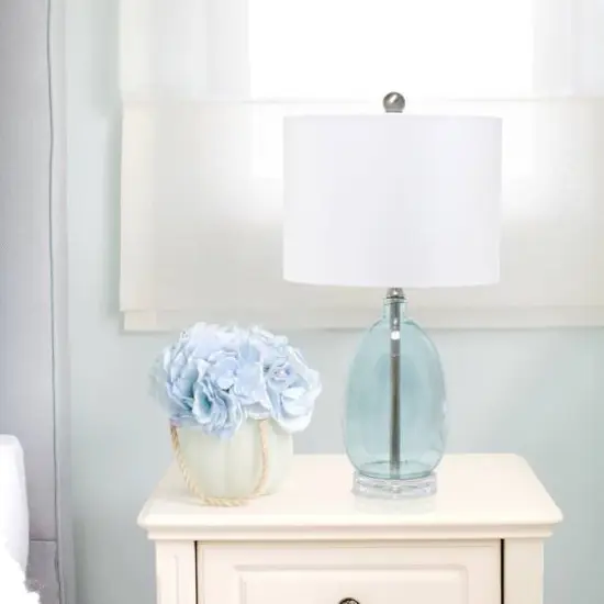 Lalia Home 21.5" Clear Blue Oval Glass Table Lamp with White Drum Shade {6}