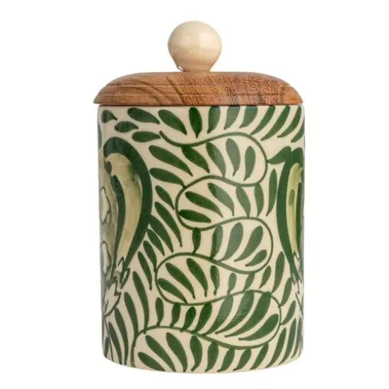 Hello Honey&reg; 5" Green Botanical Design Stoneware Canister {8}
