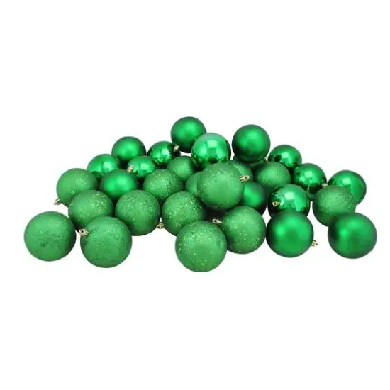 32ct. 3.5" Christmas Green Shatterproof 4-Finish Christmas Ball Ornaments {1}