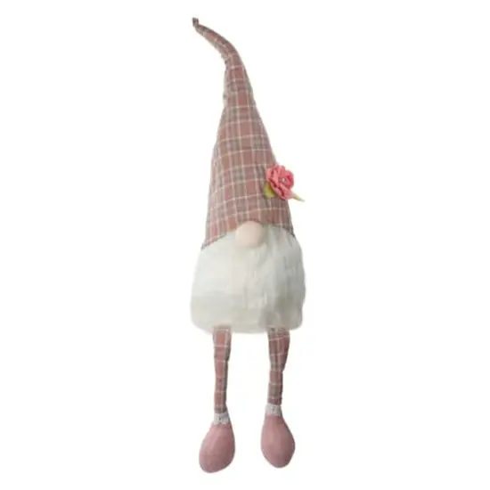 29" Pink & White Plaid Spring Gnome with Dangling Legs Figure {1}