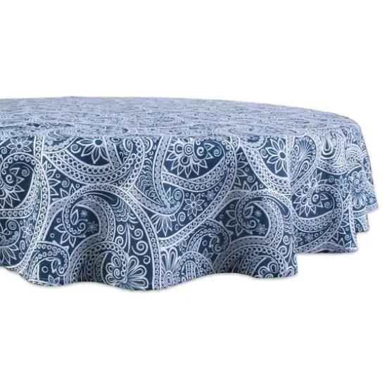 Blue Paisley Print Outdoor Tablecloth 60" Round {1}