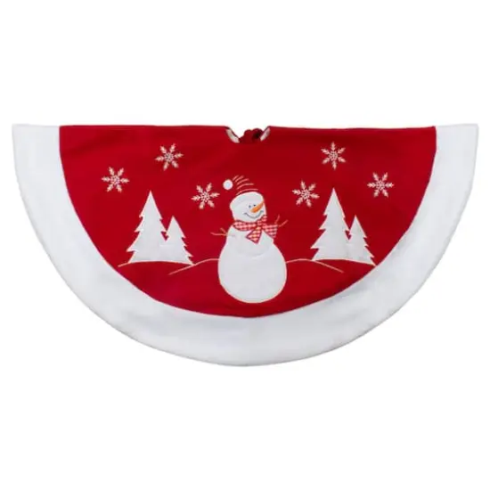 36" Red & White Winter Snowman Embroidered Christmas Tree Skirt {1}