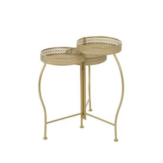 20" Gold Metal Curved Folding 3 Tier Plantstand with Floral & Scroll Patterns {7}