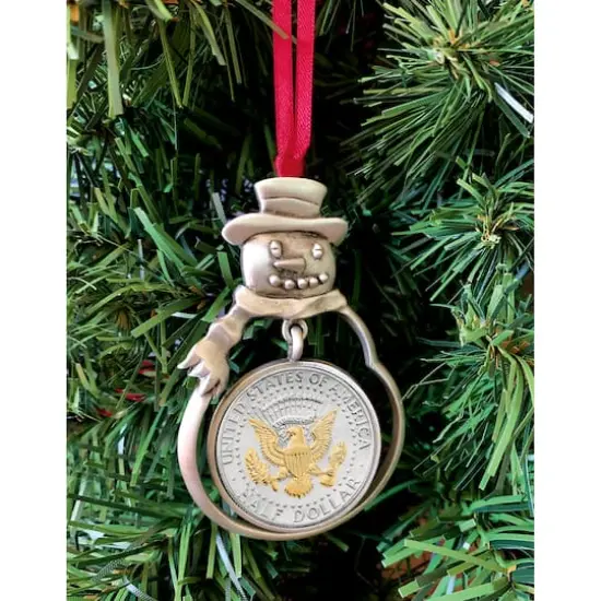 Presidential Seal 2-Tone JFK Half Dollar Snowman Ornament {3}