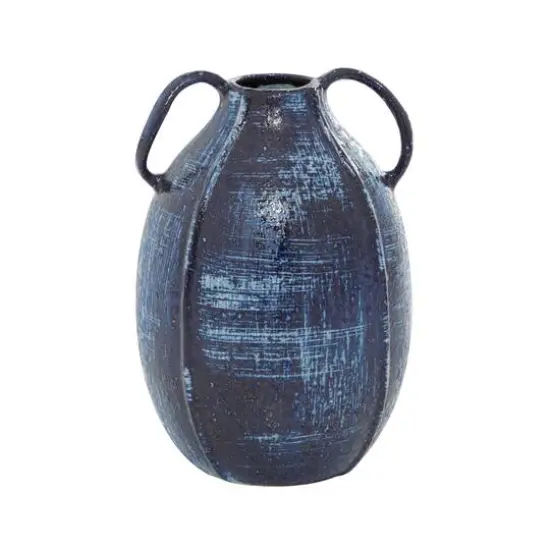 Blue Ceramic Contemporary Vase, 9" x 6" x 6" {6}