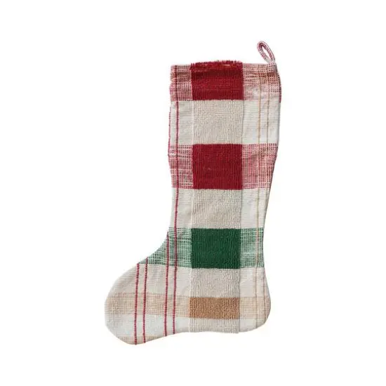 Hello Honey&reg; 20" Multicolor Plaid Textured Woven Cotton Stocking {1}