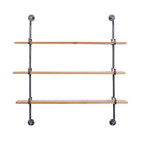 Brown 3-Tier Industrial Wood Wall Shelf {3}