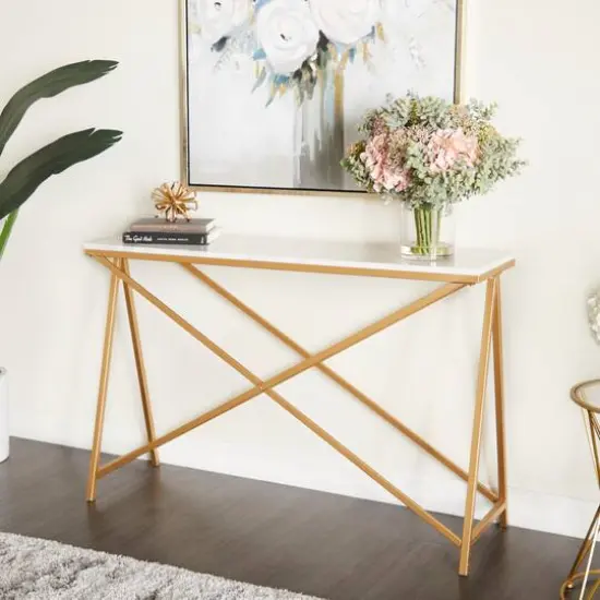 White Iron Contemporary Console Table, 31" x 47" x 14" {10}
