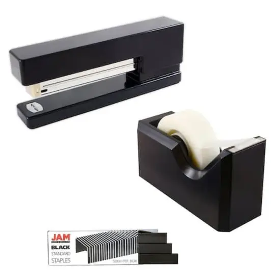 JAM Paper Stapler, Tape Dispenser & Staples Office Trio Kit Black {1}