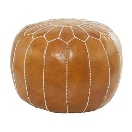Light Brown Leather Bohemian Pouf, 24" x 24" x 18" {3}