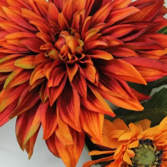 Mums and Daisies Twig Artificial Floral Wreath Orange 22" {4}