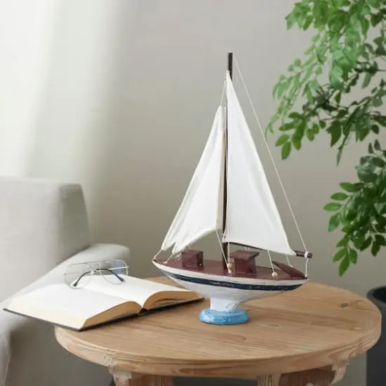 21" White Distressed Sail Boat Sculpture {3}