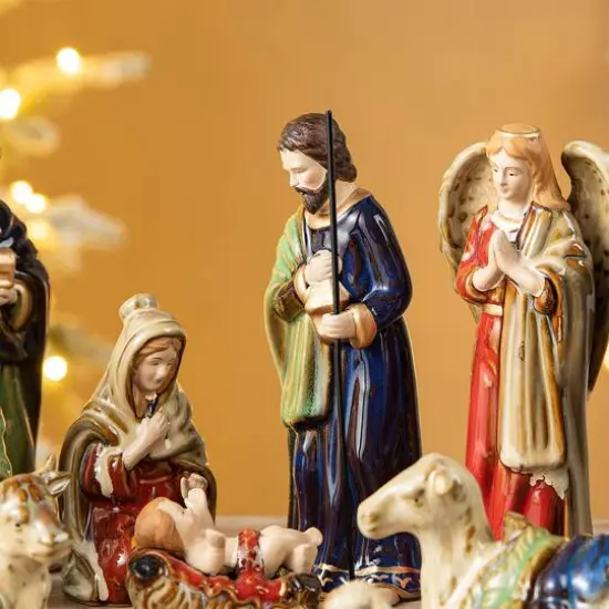 Glitzhome&reg; Multicolor Ceramic Nativity Figurine Set {5}