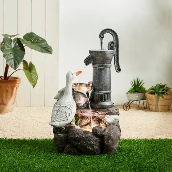 Glitzhome® 23.5" Duck Family Outdoor Fountain with LED Light {4}