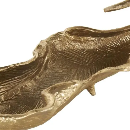 27" Gold Aluminum Metal Leaf Textured Decorative Bowl {4}