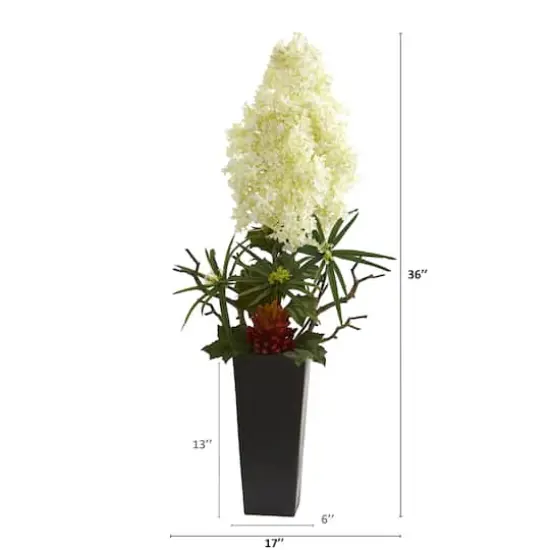 3ft. Peegee Hydrangea and Succulent Artificial Arrangement in Black Vase {3}