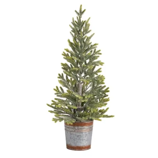 2ft. Pre-Lit Pine Artificial Christmas Tree in Rustic Metal Planter, Warm White Lights {4}