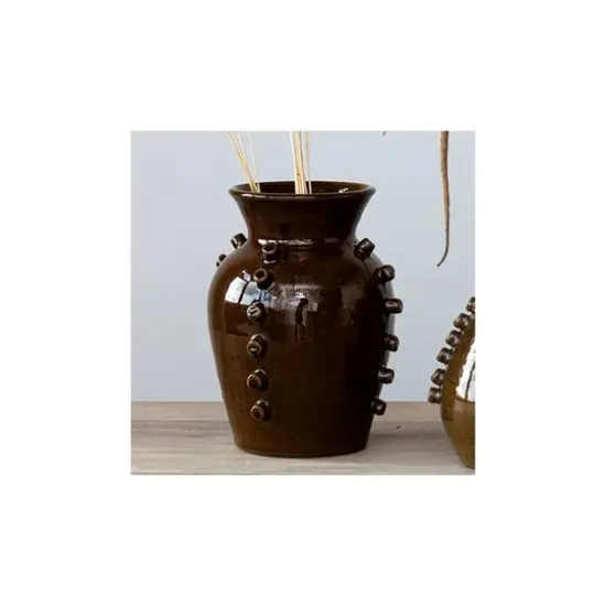 Hello Honey&reg; 10.25" Brown Terra Cotta Vase with Hobnails {4}