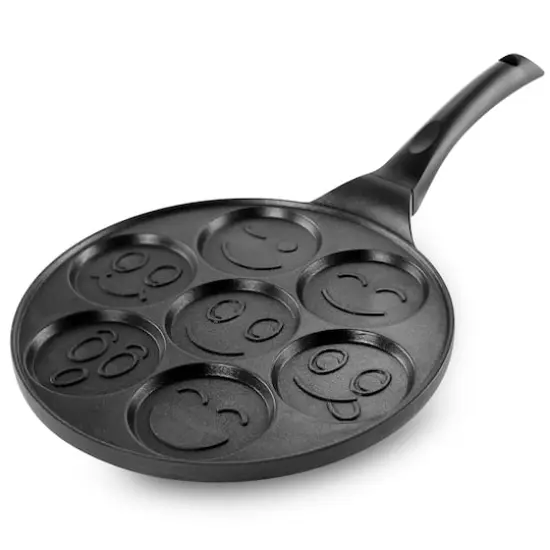 MegaChef 10.5" Happy Face Emoji Aluminum Nonstick Pancake Maker Pan with Cool Touch Handle {1}