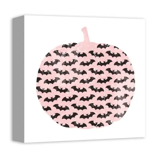 Pink & Black Bat Pumpkin Canvas Wall Art {3}