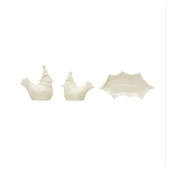 Hello Honey&reg; White Stoneware Bird Salt & Pepper Shakers on Leaf {3}